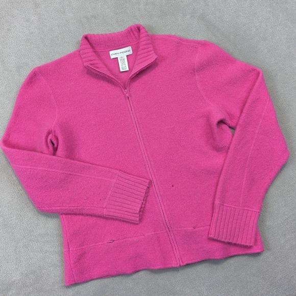 Evan-Picone Size L Women Hot Pink 100% Wool Vintage Full Zip Mock Neck Sweater — photo 2
